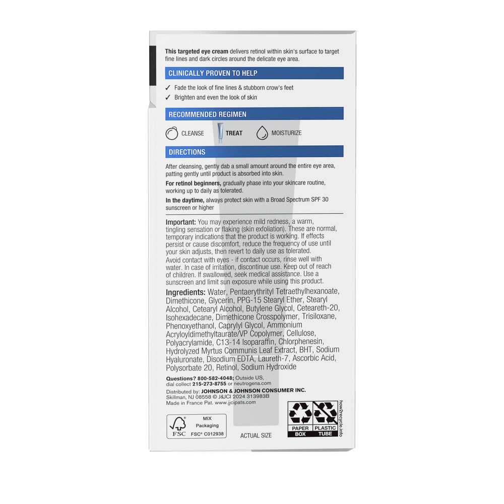 Neutrogena Rapid Wrinkle Repair Eye Crema sin fragancia para piel sensible.