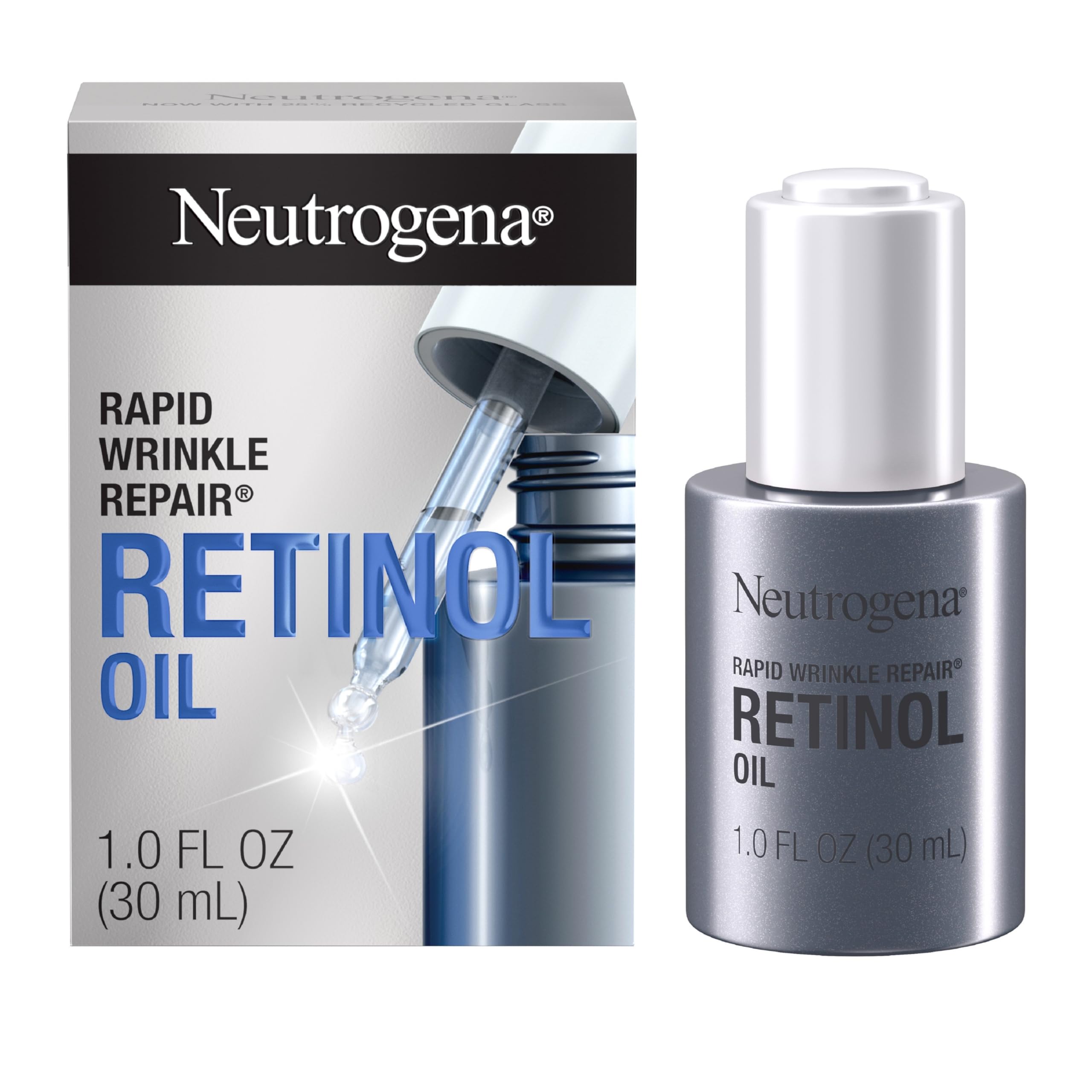 Neutrogena Rapid Wrinkle Repair Aceite facial retinol, botella visible para nutrición nocturna de la piel