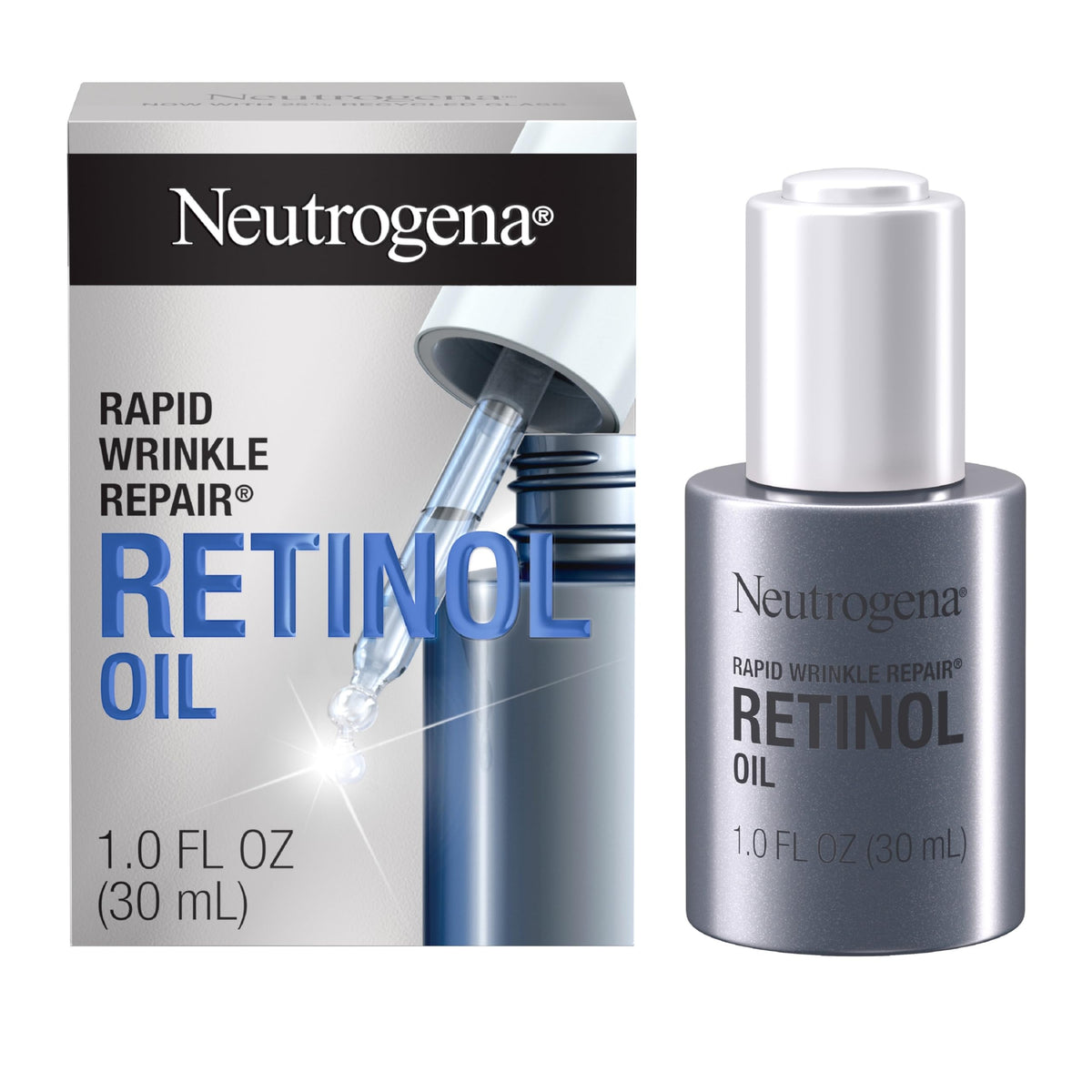 Neutrogena Rapid Wrinkle Repair Aceite facial retinol, botella visible para nutrición nocturna de la piel