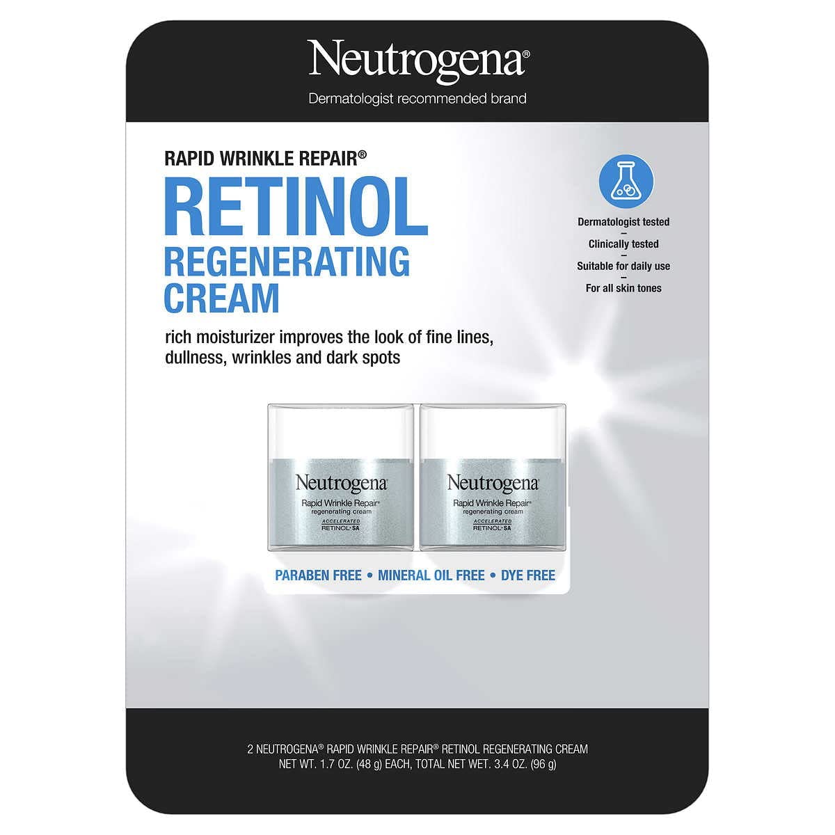 Neutrogena Rapid Wrinkle Repair crema facial en tarro para hidratación suave.