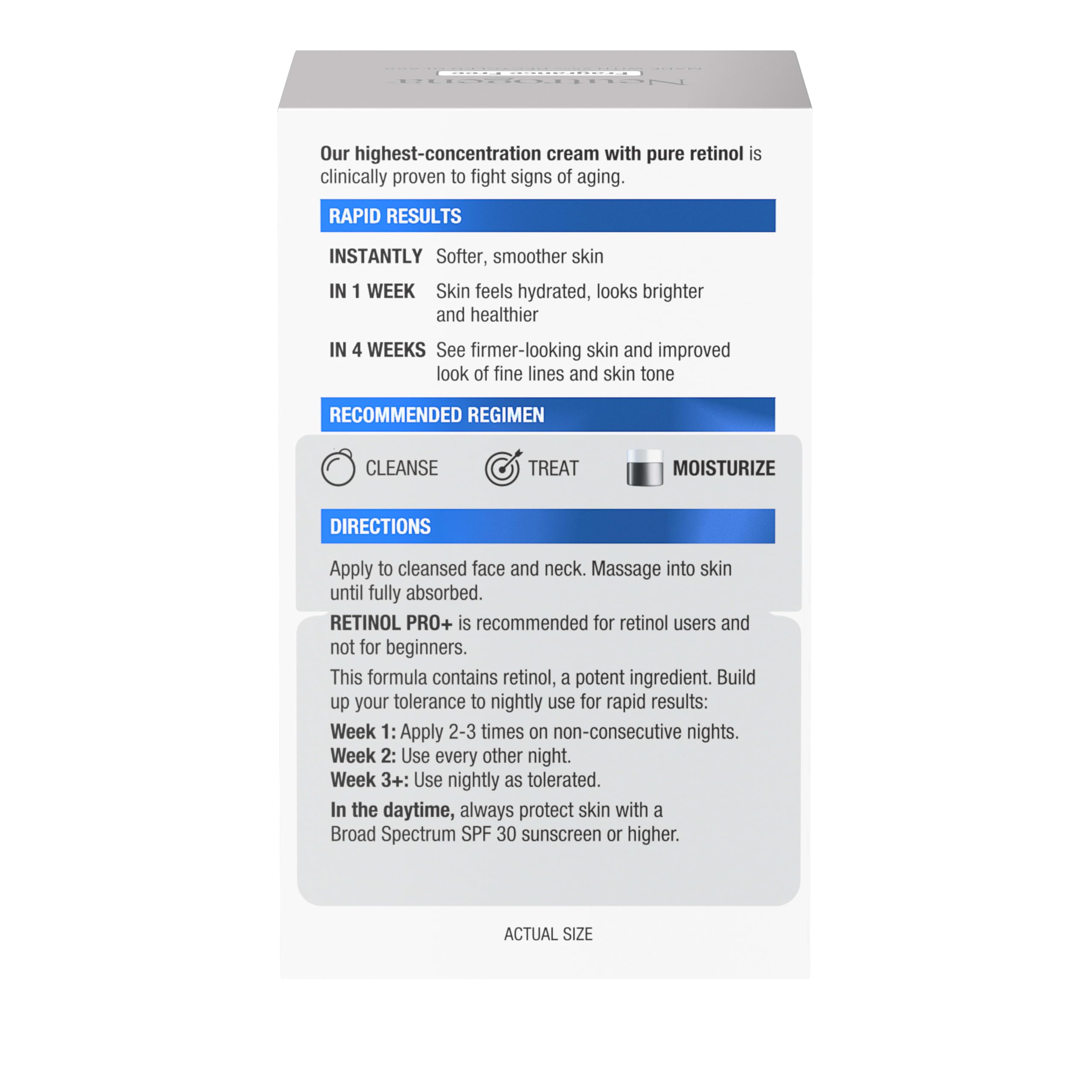 Probada dermatologicamente Neutrogena Retinol Pro+ para resultados visibles.
