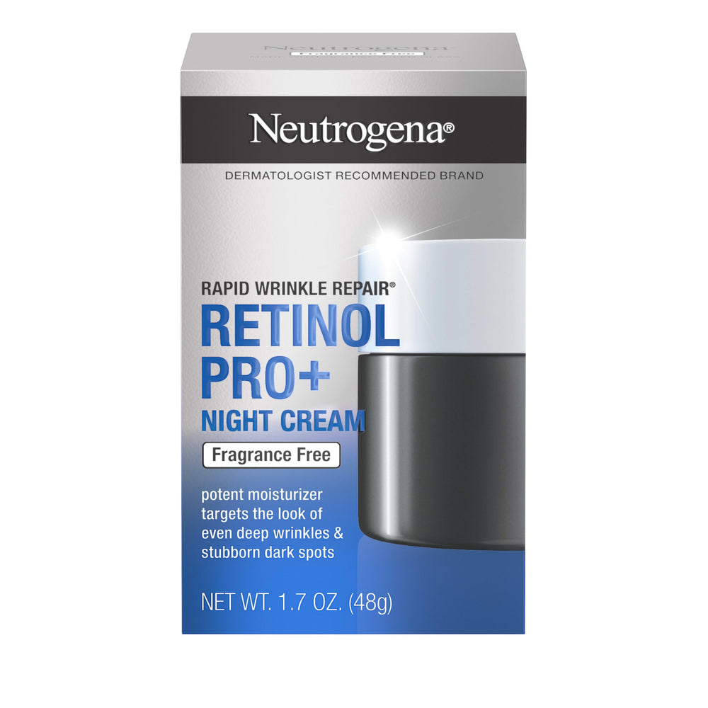 Rostro y cuello cubiertos con Neutrogena Retinol Pro+ para cuidado completo.