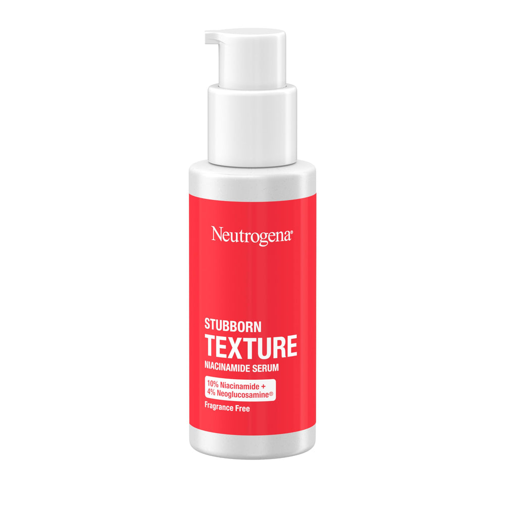 Neutrogena Stubborn Texture Serum, Niacinamida al 10%, tono de piel más uniforme.