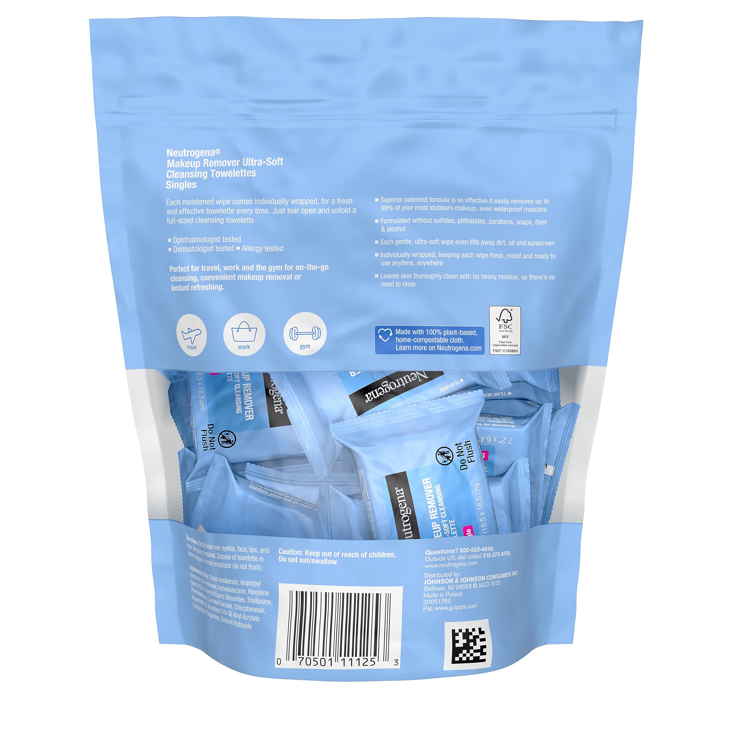 Toallitas Neutrogena para piel sensible, uso diario recomendado.