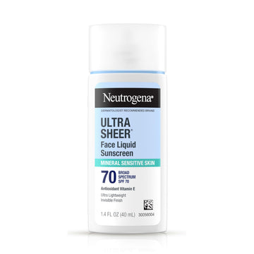 Neutrogena Ultra Sheer Mineral sunscreen tube with mineral actives for daily sun protection.