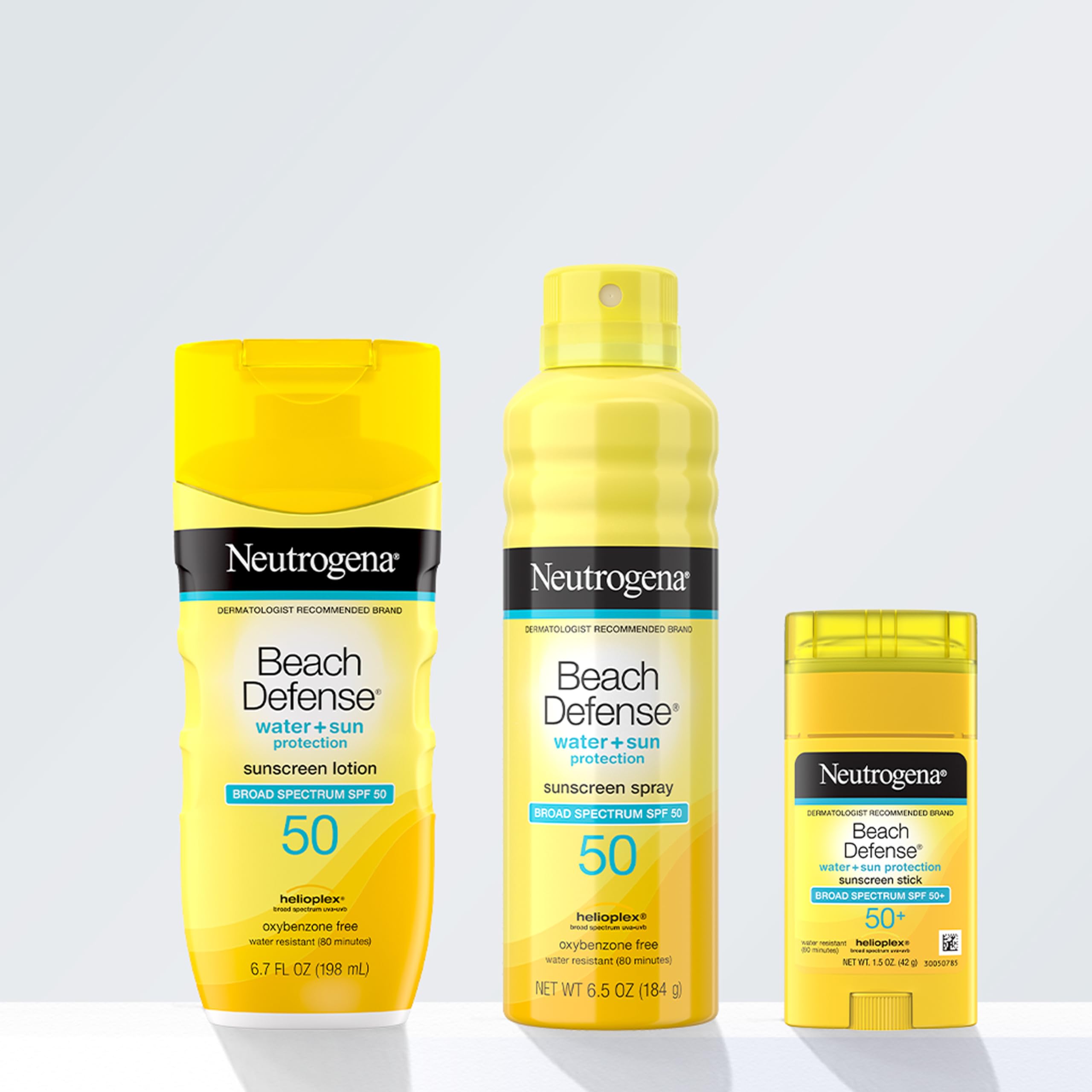 Protección UVA/UVB de Neutrogena, sin oxybenzone y sin PABA.