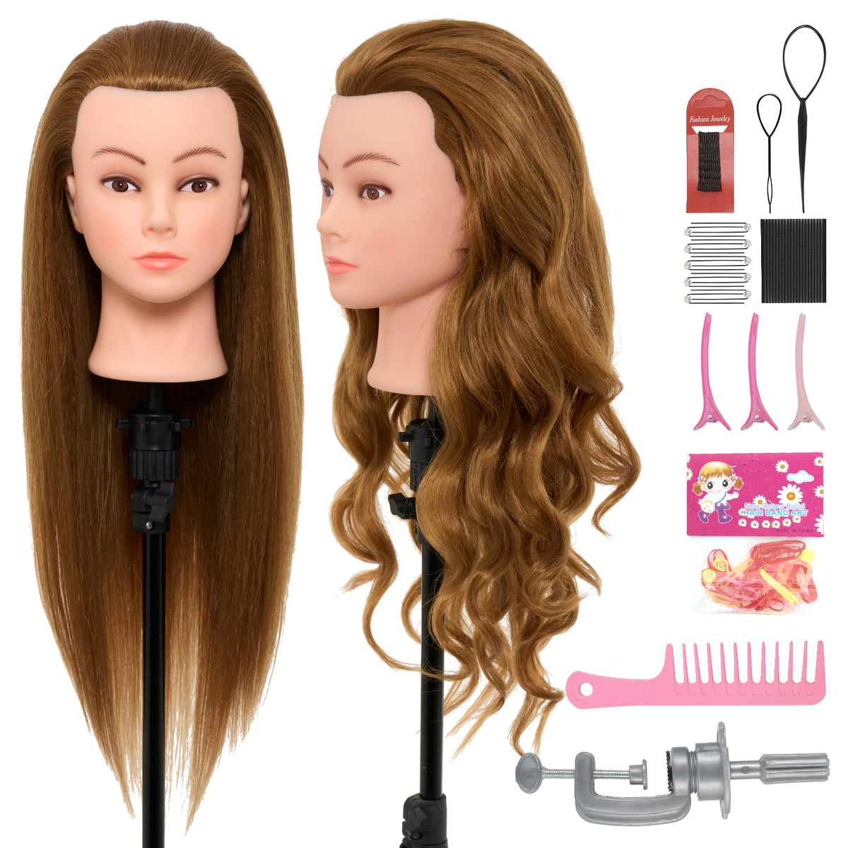 Neverland 28 pulgadas cabeza de maniquí con cabello real, ideal para practicar peinados