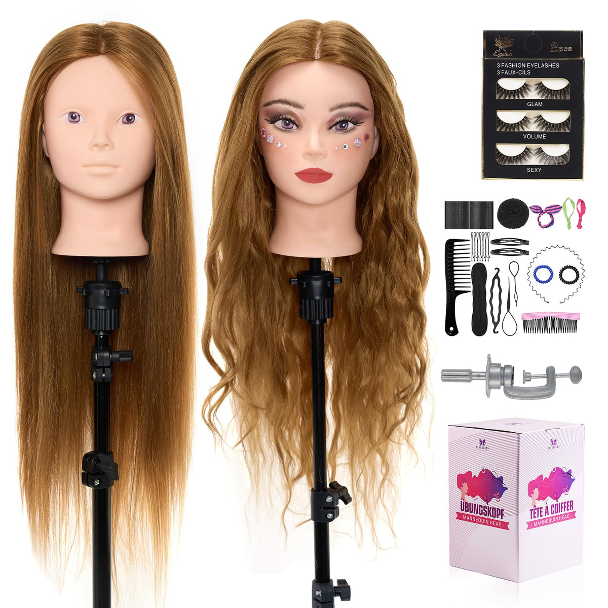 Neverland Cabeza maniquí cabello real 80% para practicar peinados