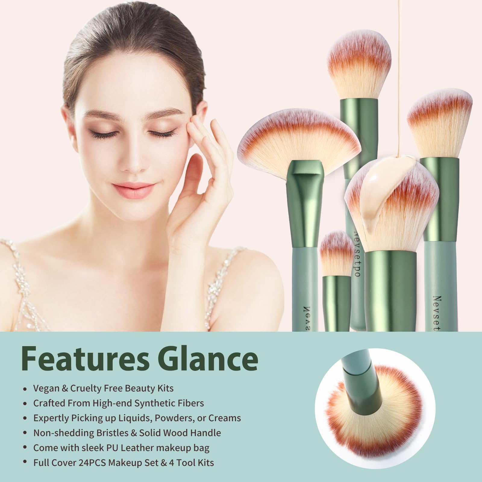 NEVSETPO 24 pinceles para rostro y ojos con aplicacion precisa