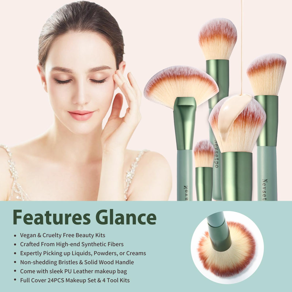 NEVSETPO 24 pinceles para rostro y ojos con aplicacion precisa