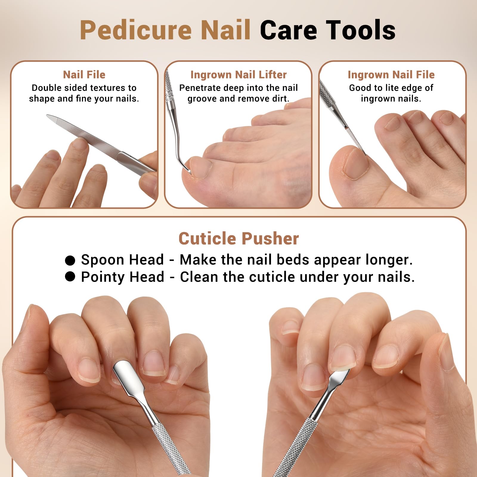 New Huing Tijeras Uñas Mayores empujador de cutículas para preparaciones simples.