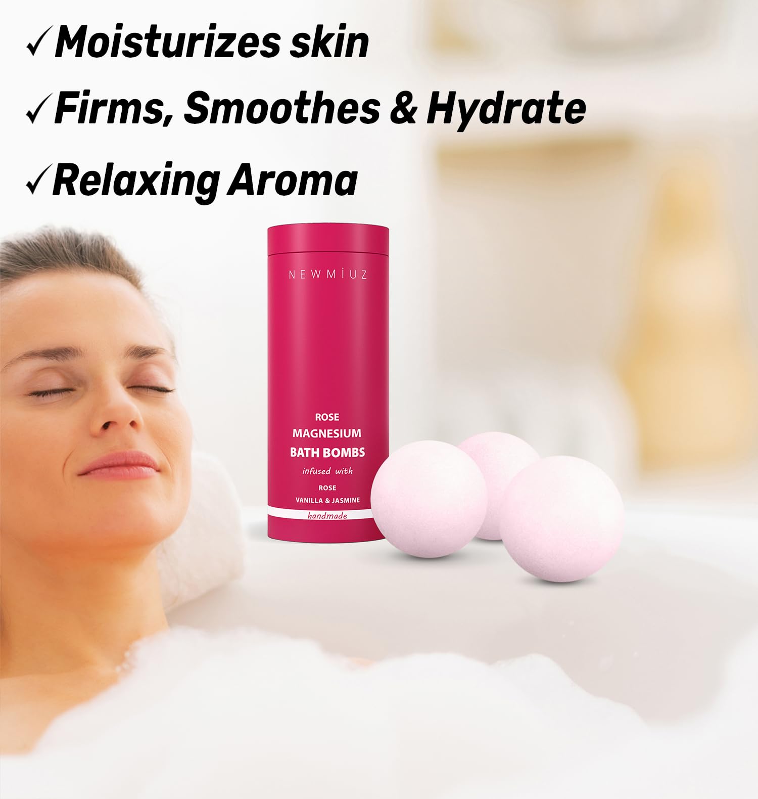 Bomba de baño New Miuz jazmín rosa ideal para ritual relajante floral.