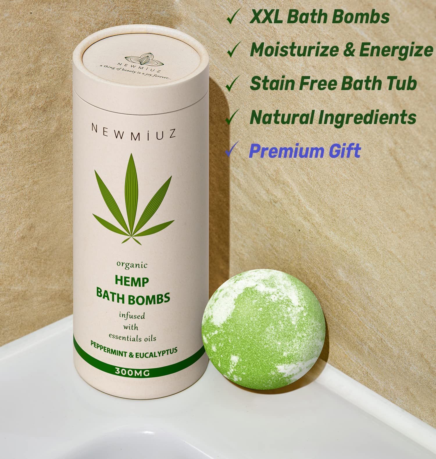 New Miuz bomba de baño aromaterapia eucalipto para bienestar.