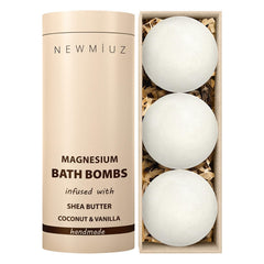 Bombas de baño magnesio vainilla karité coco de New Miuz para spa en casa.