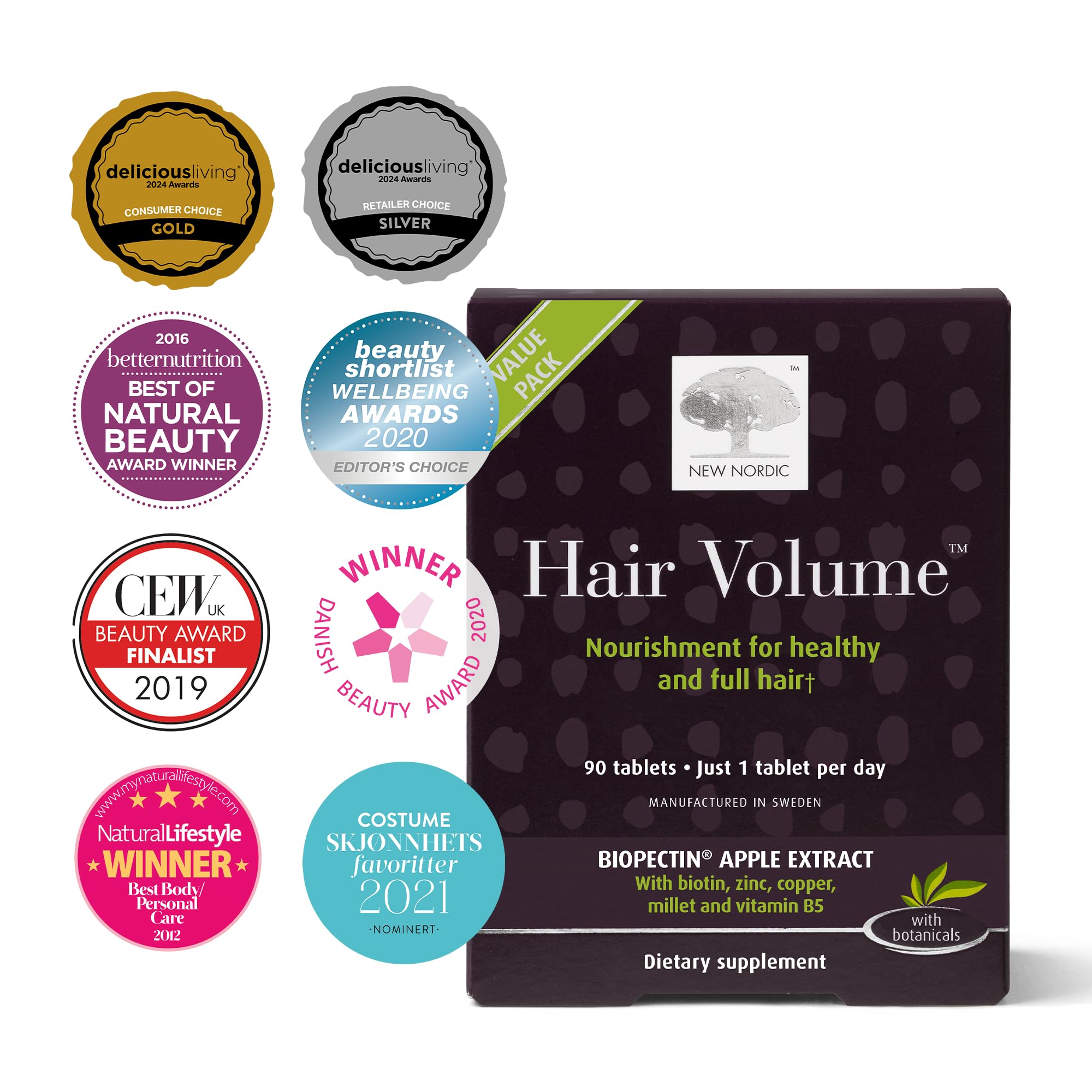 NEW NORDIC tabletas volumen cabello: comprimidos en primer plano con textura suave