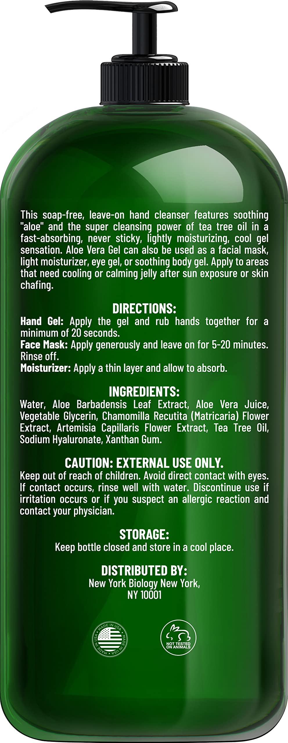 New York Biology Gel de Aloe Vera para piel y cabello, ayuda a conservar la hidratación.