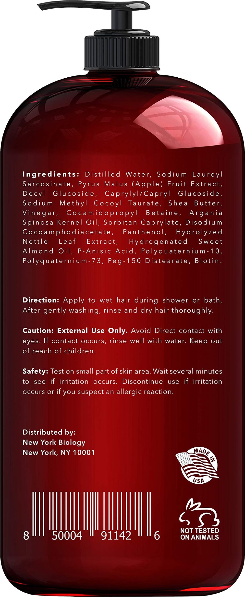 Aplicación del champú NEW YORK BIOLOGY en la mano, brillo suave