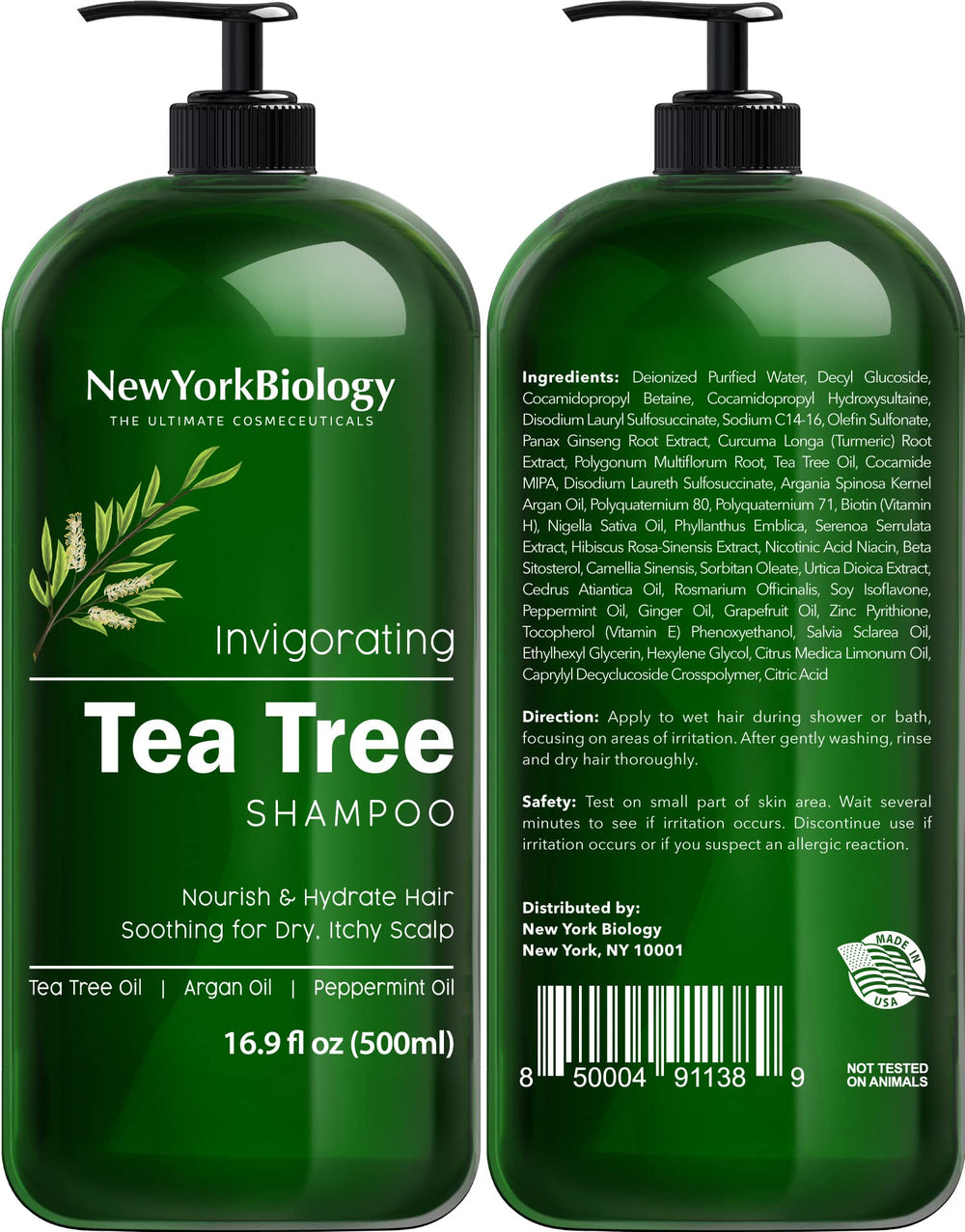 New York Biology Conditionneur arbre à thé, bouteille élégante, démêle et hydrate les longueurs.