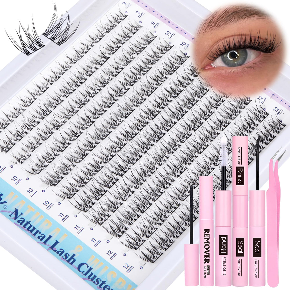 Newcally conjunto de pestañas naturales 9-12mm para apariencia suave
