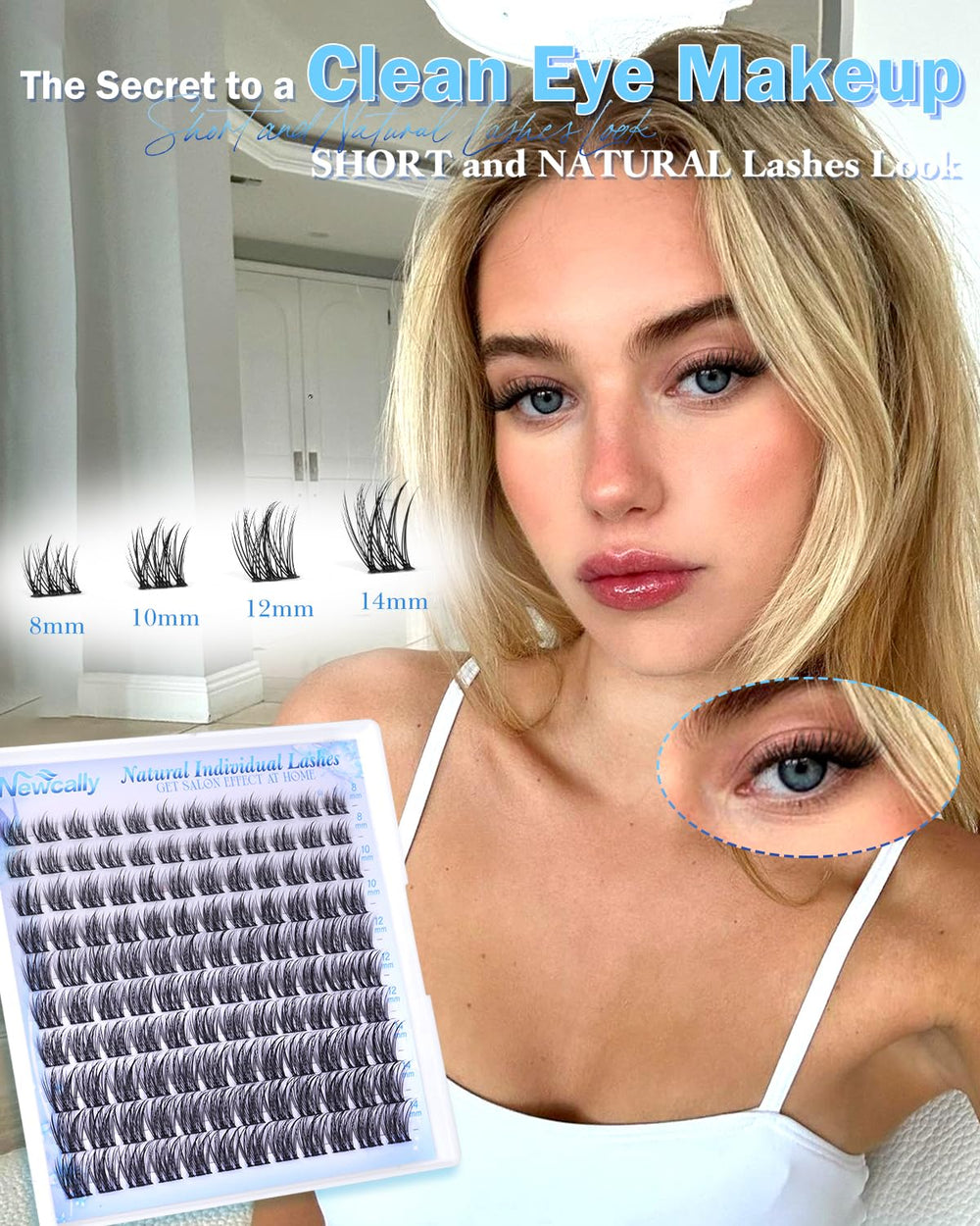Newcally pestañas clusters 10mm: volumen sutil para mirada abierta