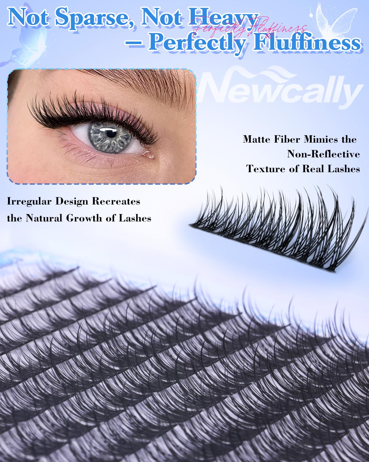 Newcally pestañas clusters 12mm: gradiente delicado para un look suave