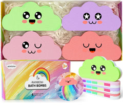 NEWFEIFAN bombas de baño arcoíris para niños, colores sorpresa y burbujeo suave.