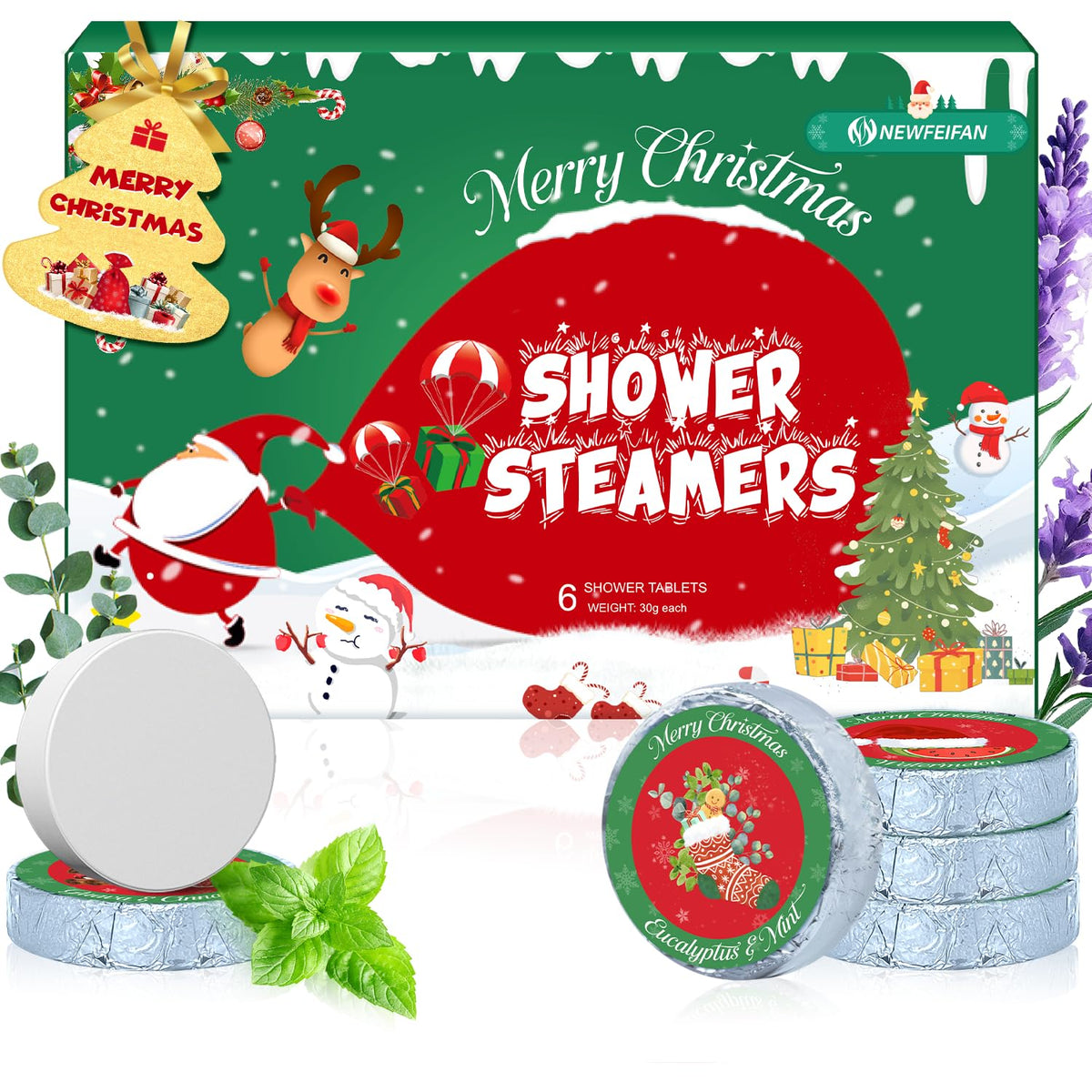 NEWFEIFAN bloques-ducha-navideños: 6 unidades, regalo práctico y aromático para el hogar.