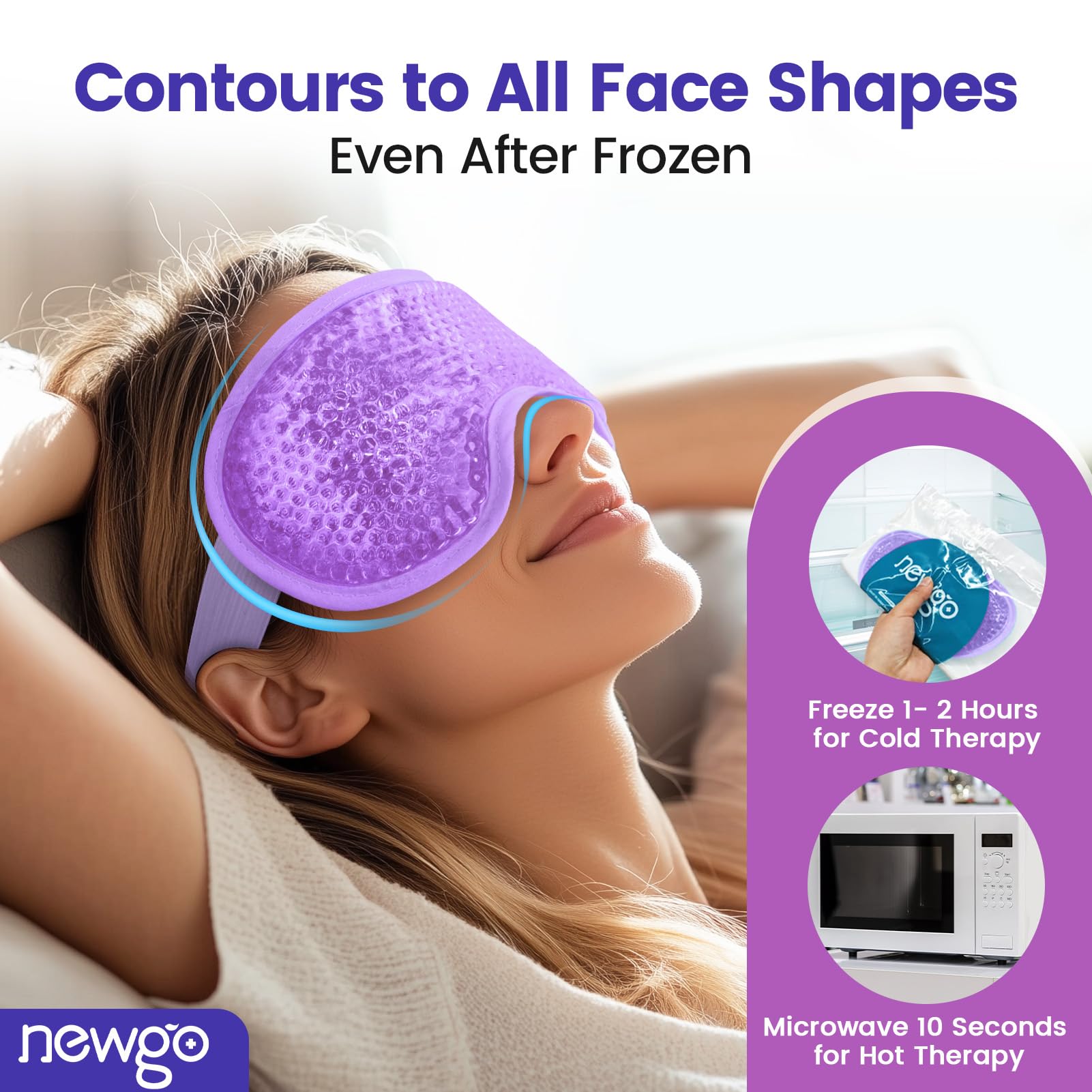 NEWGO mascarilla ocular gel enfriante, correa ajustable para ajuste cómodo al dormir