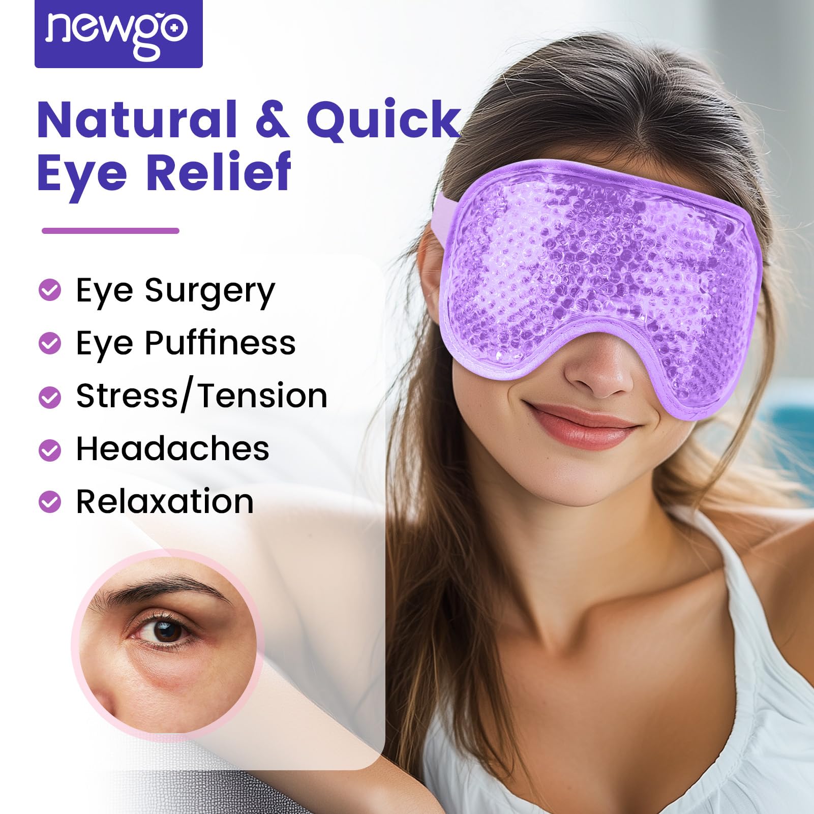NEWGO mascarilla ocular con forro de terciopelo suave para uso directo en piel