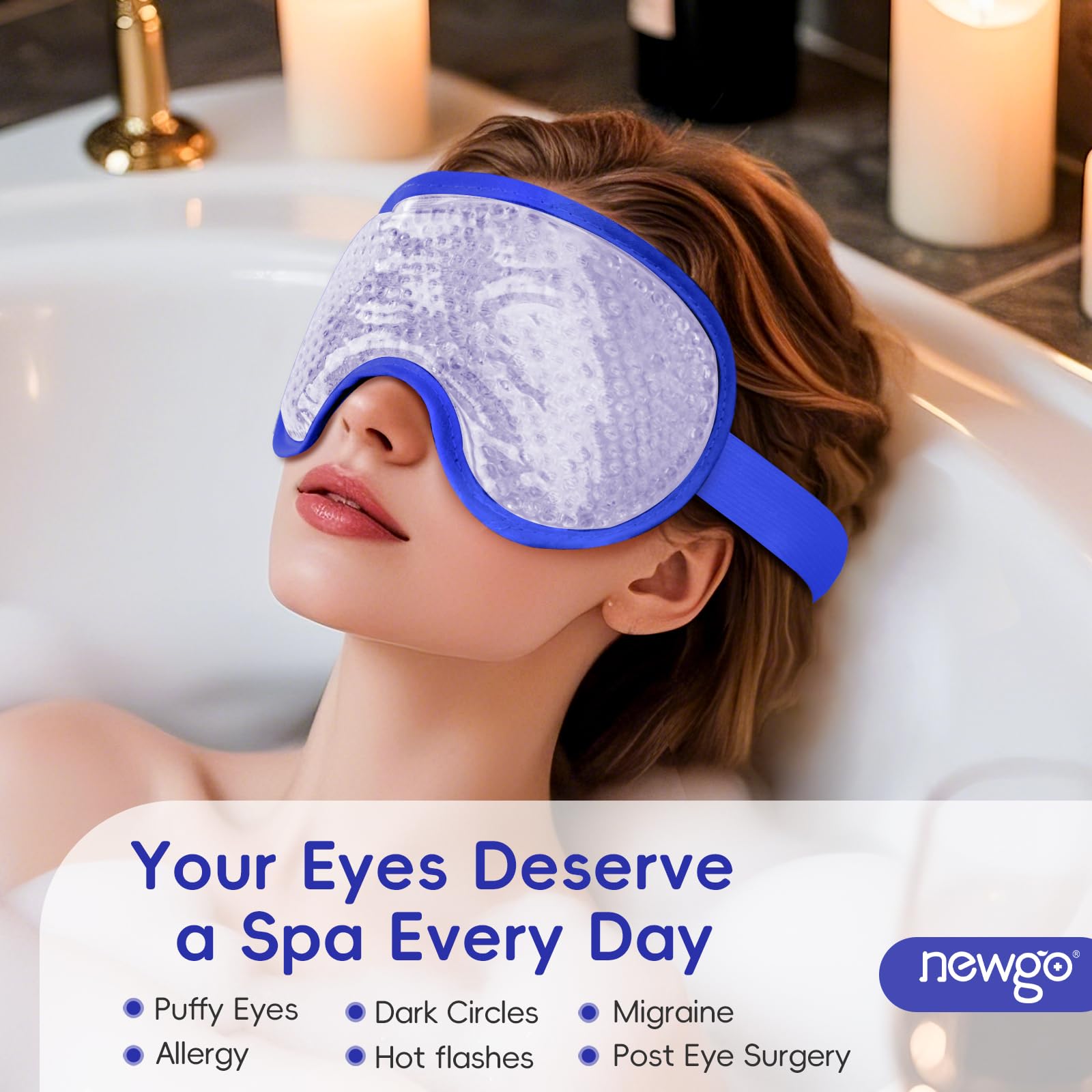 NEWGO mascarilla ojos con correa ajustable se mantiene en su lugar para dormir.