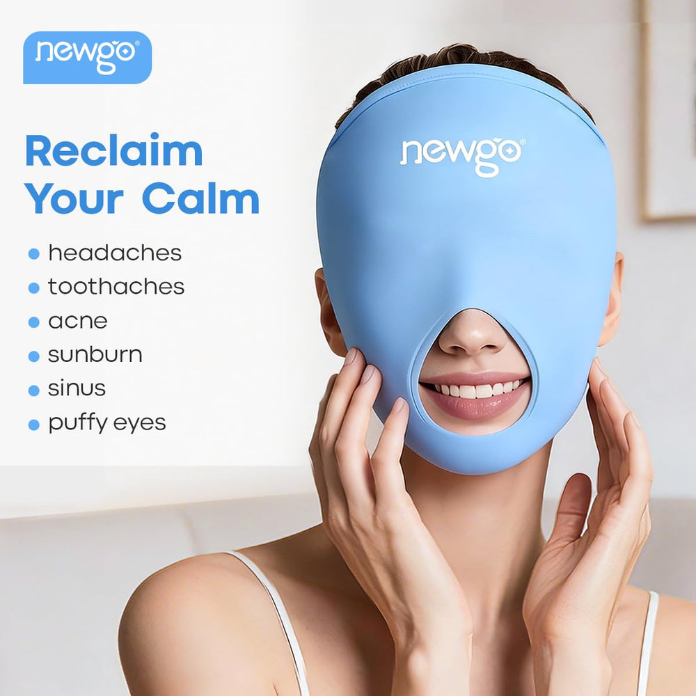 NEWGO mascarilla fría para cara, zonas de ojos para hinchazón y fatiga.