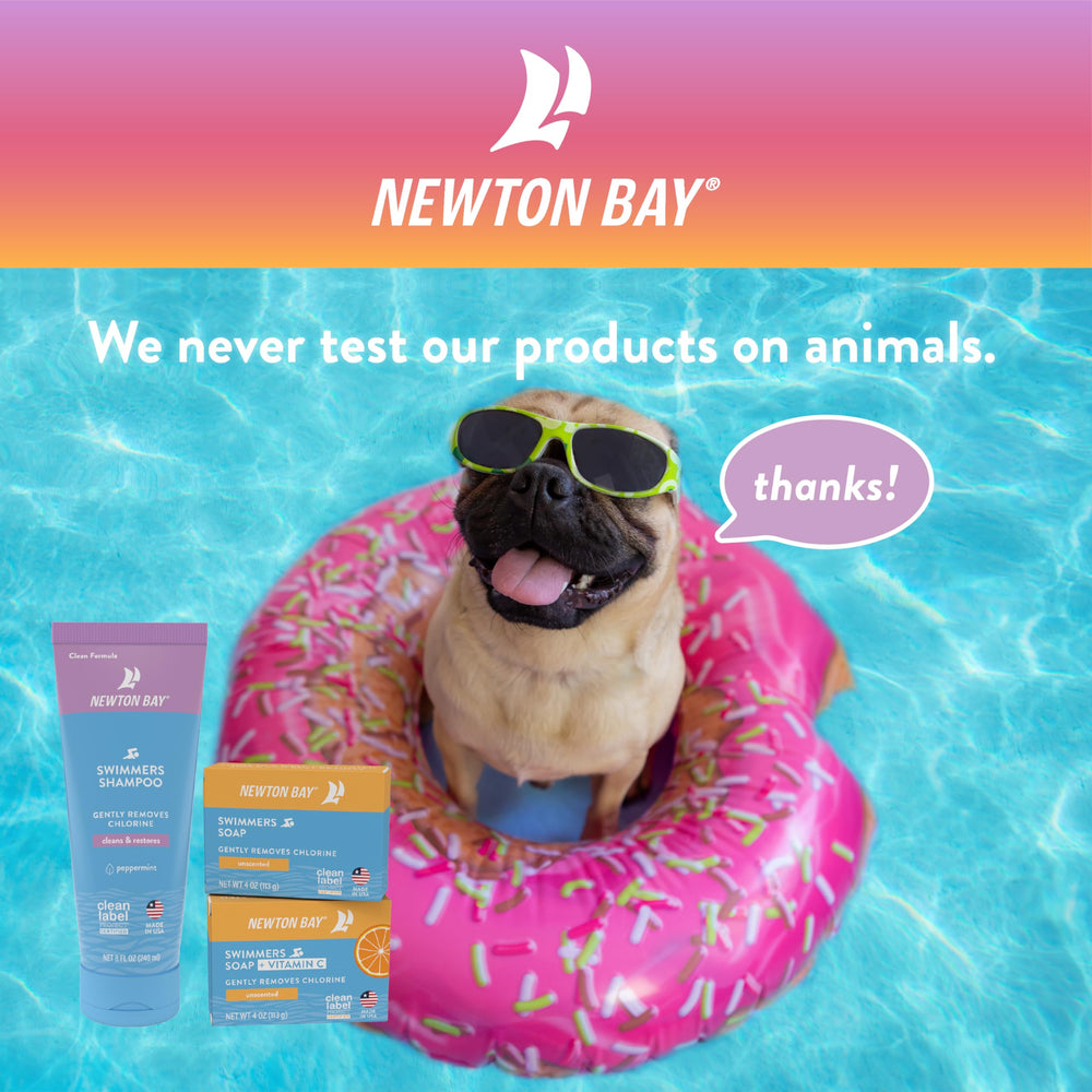 Newton Bay Jabon Nadadores, etiqueta limpia, producto seguro y transparente.