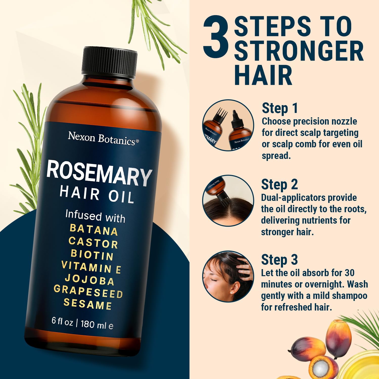 Aceite de Romero de Nexon Botanics, cuidado para cabello teñido y libre de parabenos.