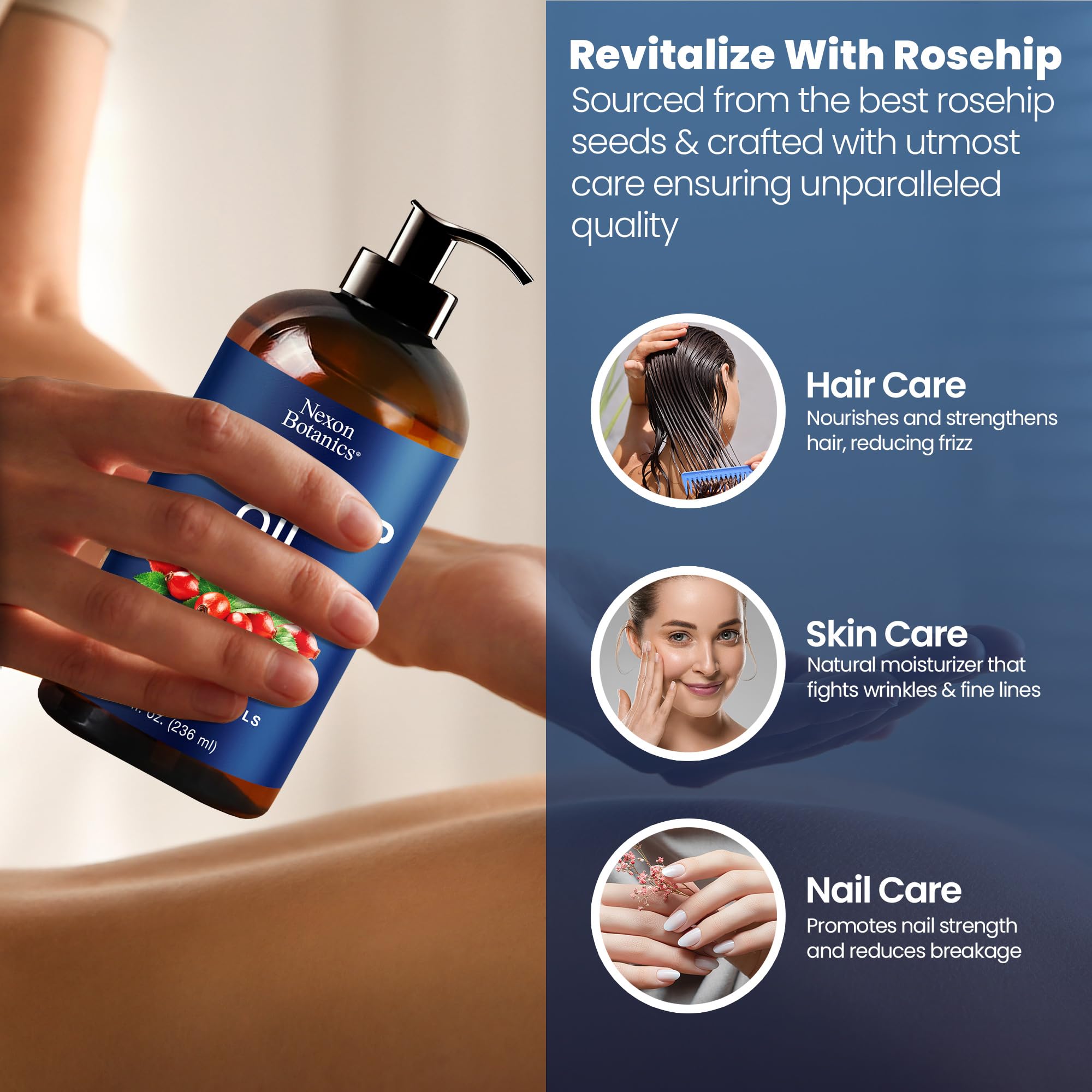 Nexon Botanics rostro con gotero; aceite rosa mosqueta se absorbe sin grasa