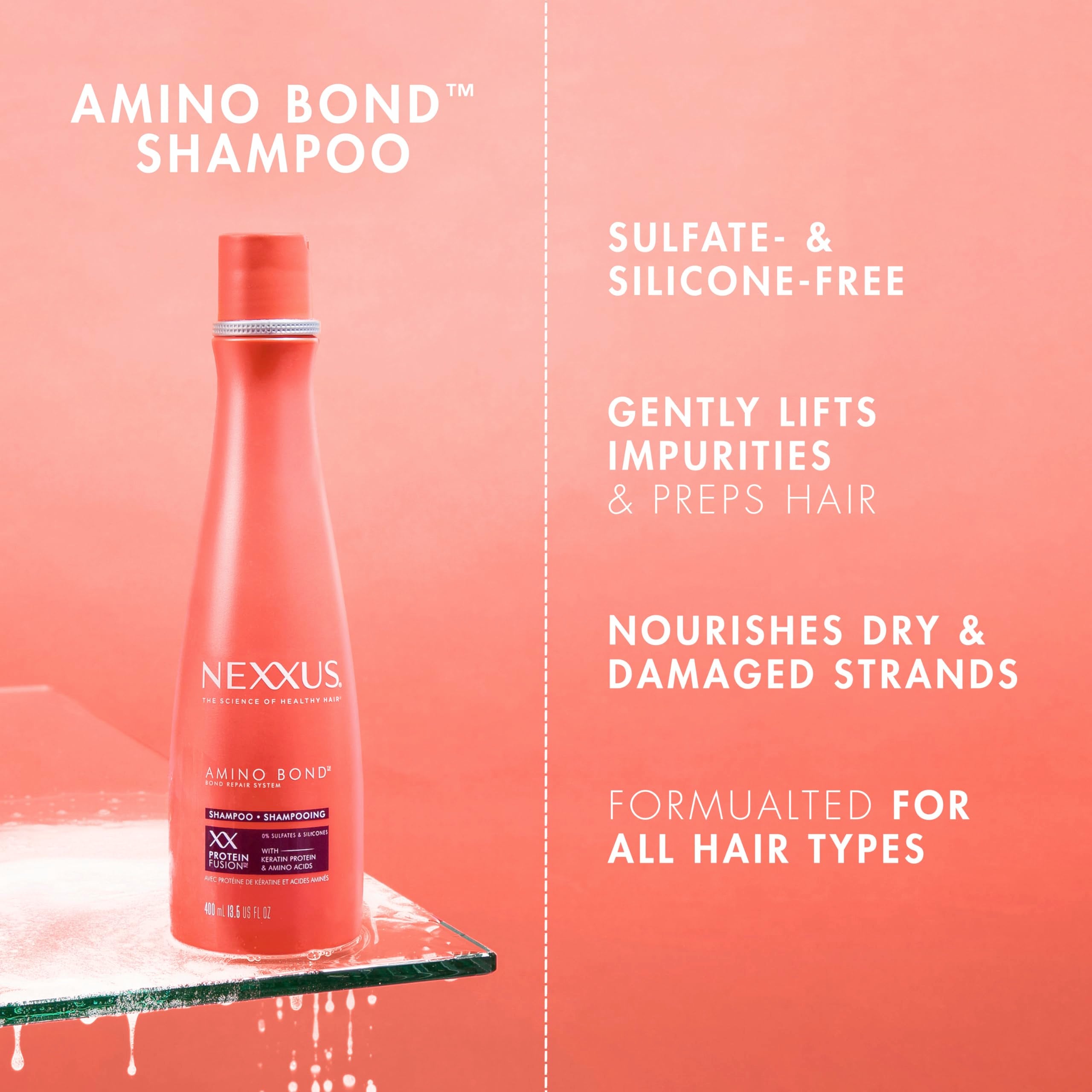 Aplicación de Nexxus Amino Bond en el cabello para acondicionar.