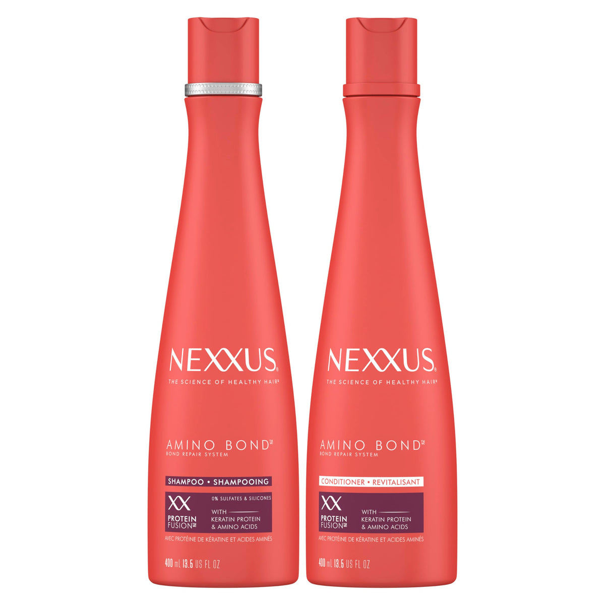 Nexxus Amino Bond champú en botella, limpieza profunda y fortalecimiento.