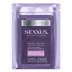 Nexxus Defy antifrizz, hoja en empaque para control rápido del frizz