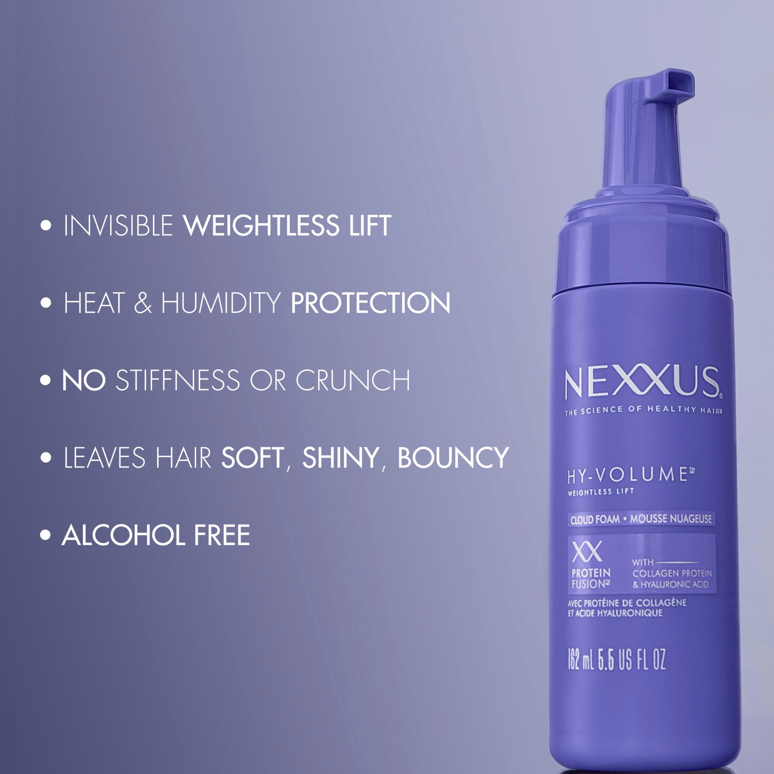 Nexxus Hy-Volume Cloud Foam: protección contra calor y humedad para cabello flexible