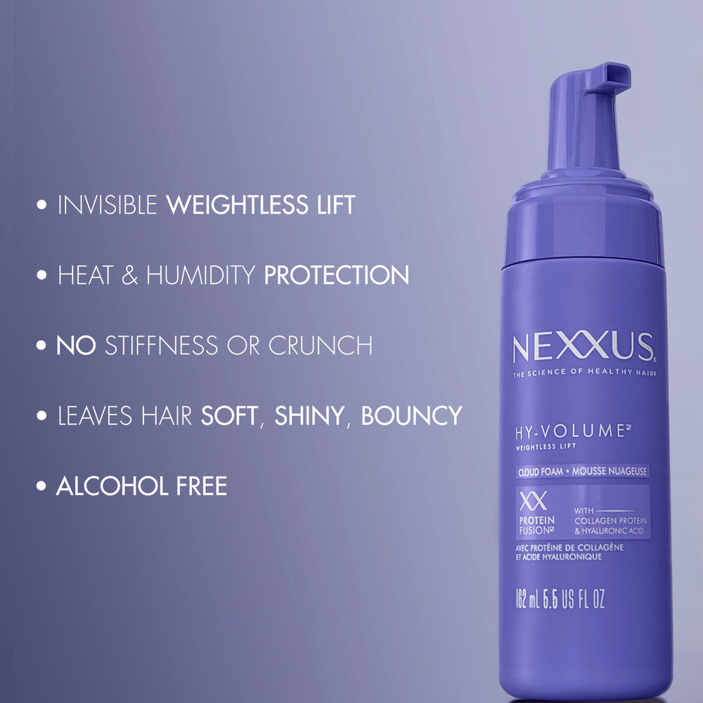 Nexxus Hy-Volume Cloud Foam: protección contra calor y humedad para cabello flexible