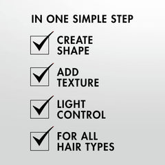 Nexxus Multiestilador Forma y Definición: aplica media cantidad en cabello húmedo o seco.