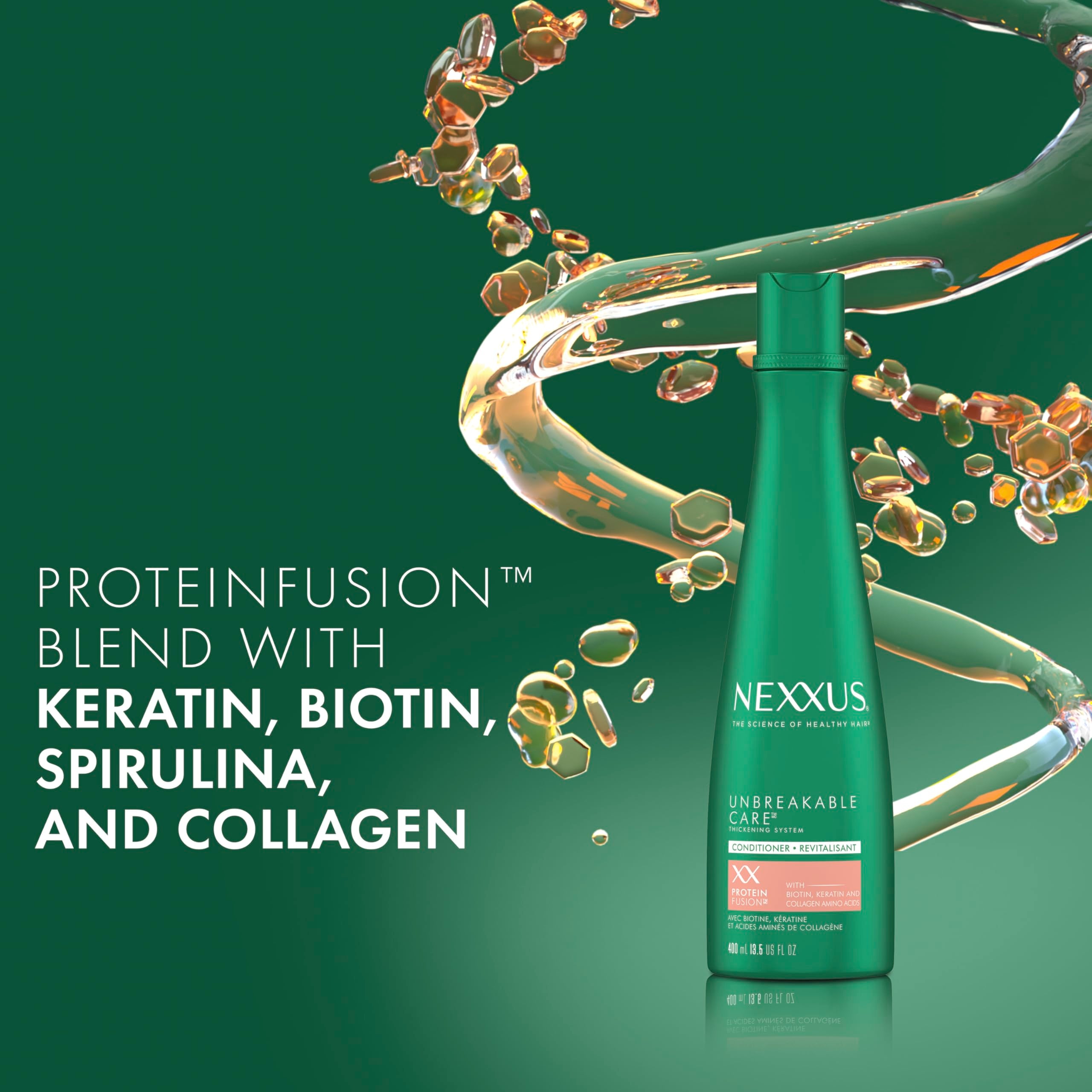 Nexxus Unbreakable Care ofrece proteína fusionada para fortalecimiento de las hebras.