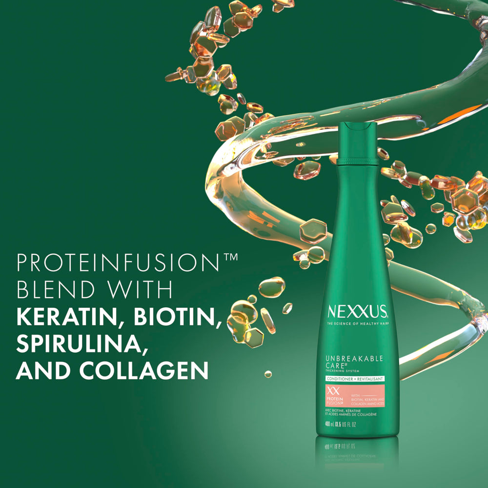 Nexxus Unbreakable Care ofrece proteína fusionada para fortalecimiento de las hebras.