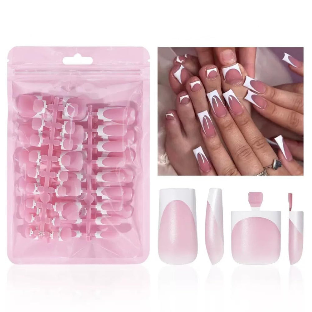 NHIXK uñas pegables francesas blancas, acabado limpio para manicura rápida.