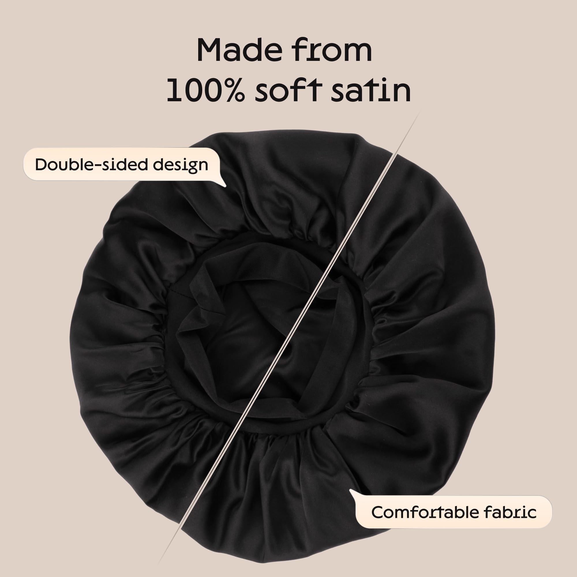 Niagara bonete negro 36 cm, elastico ajustable para uso nocturno seguro.