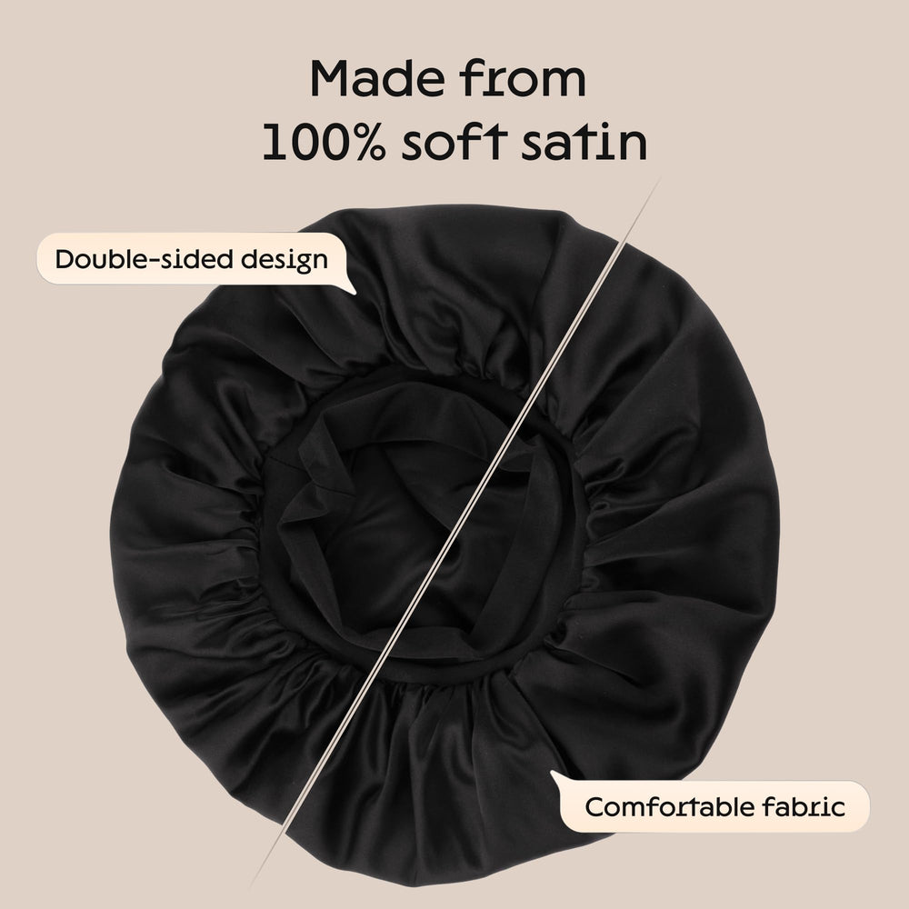 Niagara bonete negro 36 cm, elastico ajustable para uso nocturno seguro.