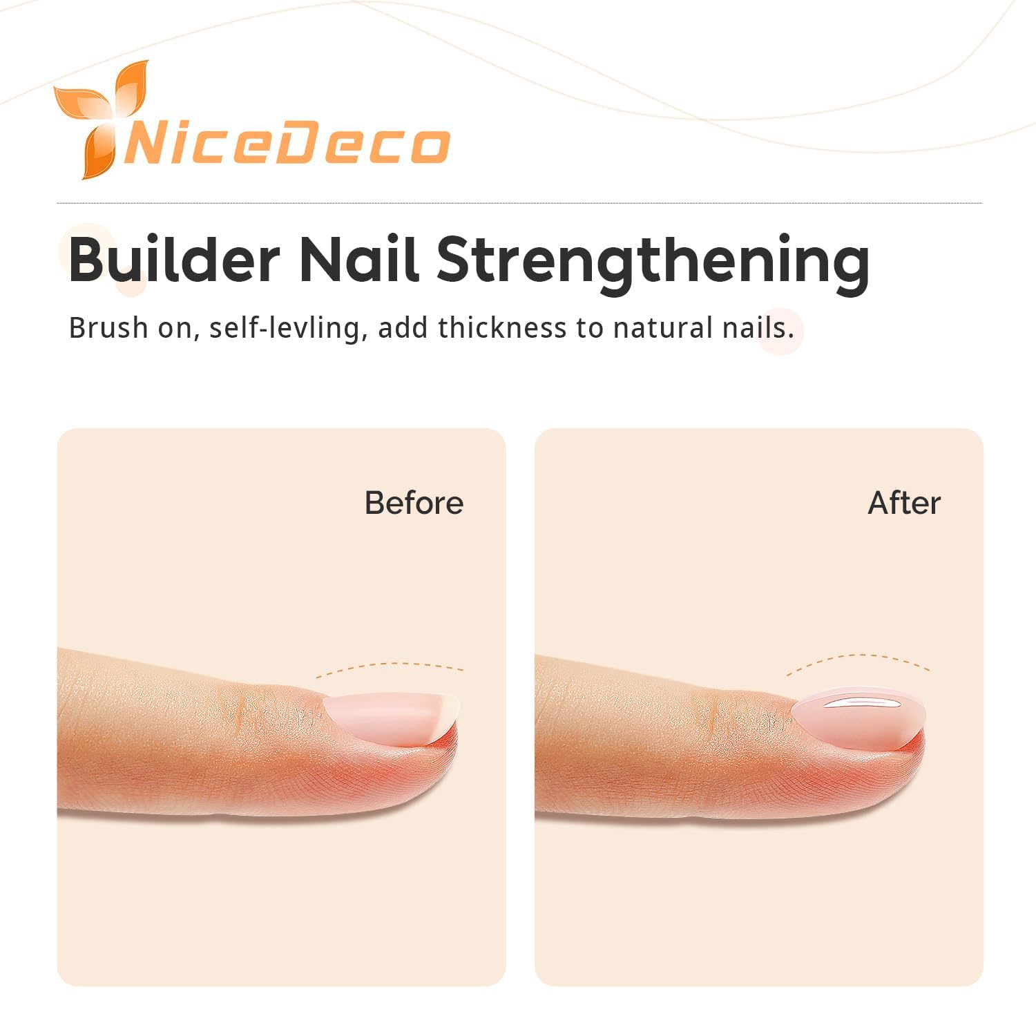 Nicedeco: base de gel de goma en aplicación para uñas fortalecidas.