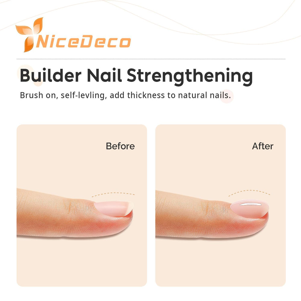 Nicedeco: base de gel de goma en aplicación para uñas fortalecidas.