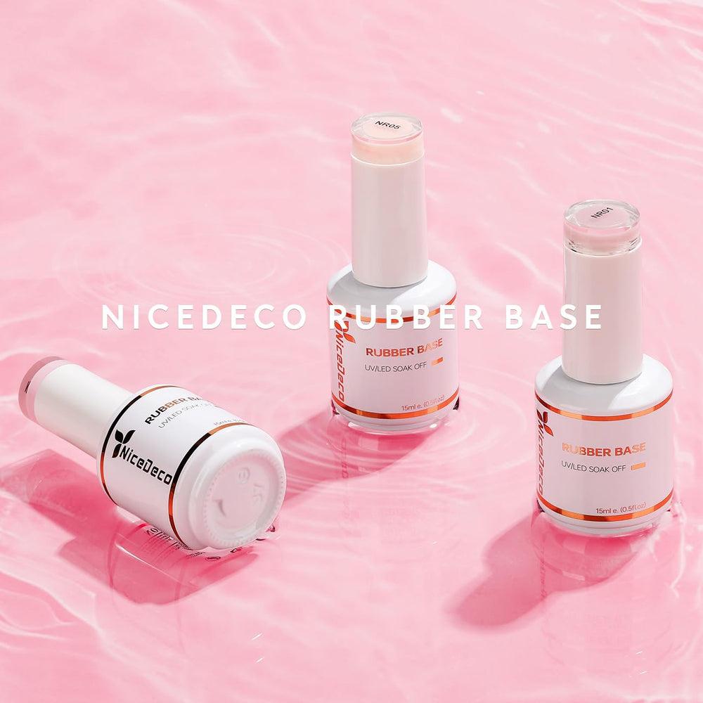 Nicedeco Rubber Base como base 4 en 1 para uñas irregulares.