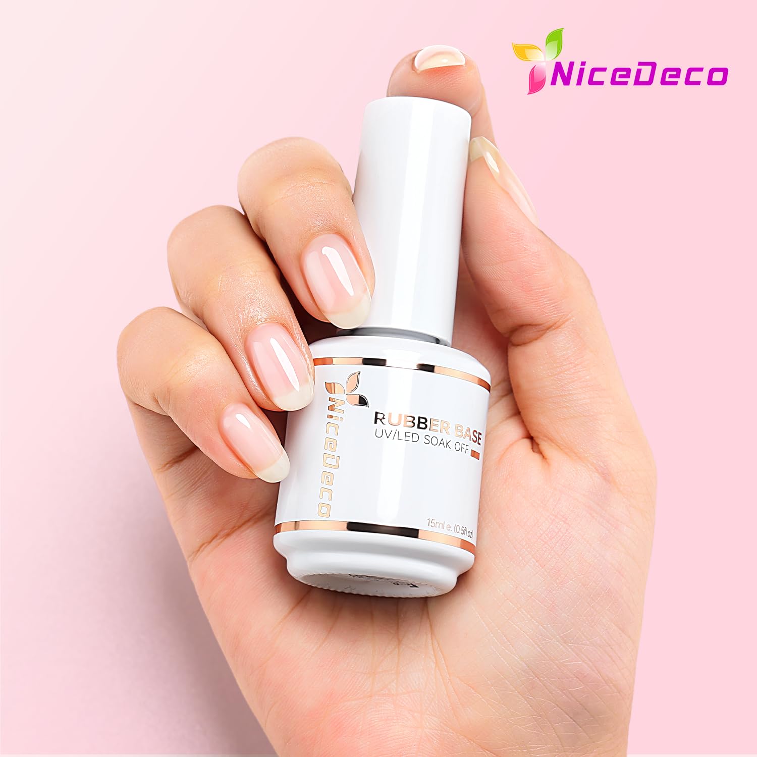 Nicedeco: uñas naturales fortalecidas con base y gel de alto brillo.