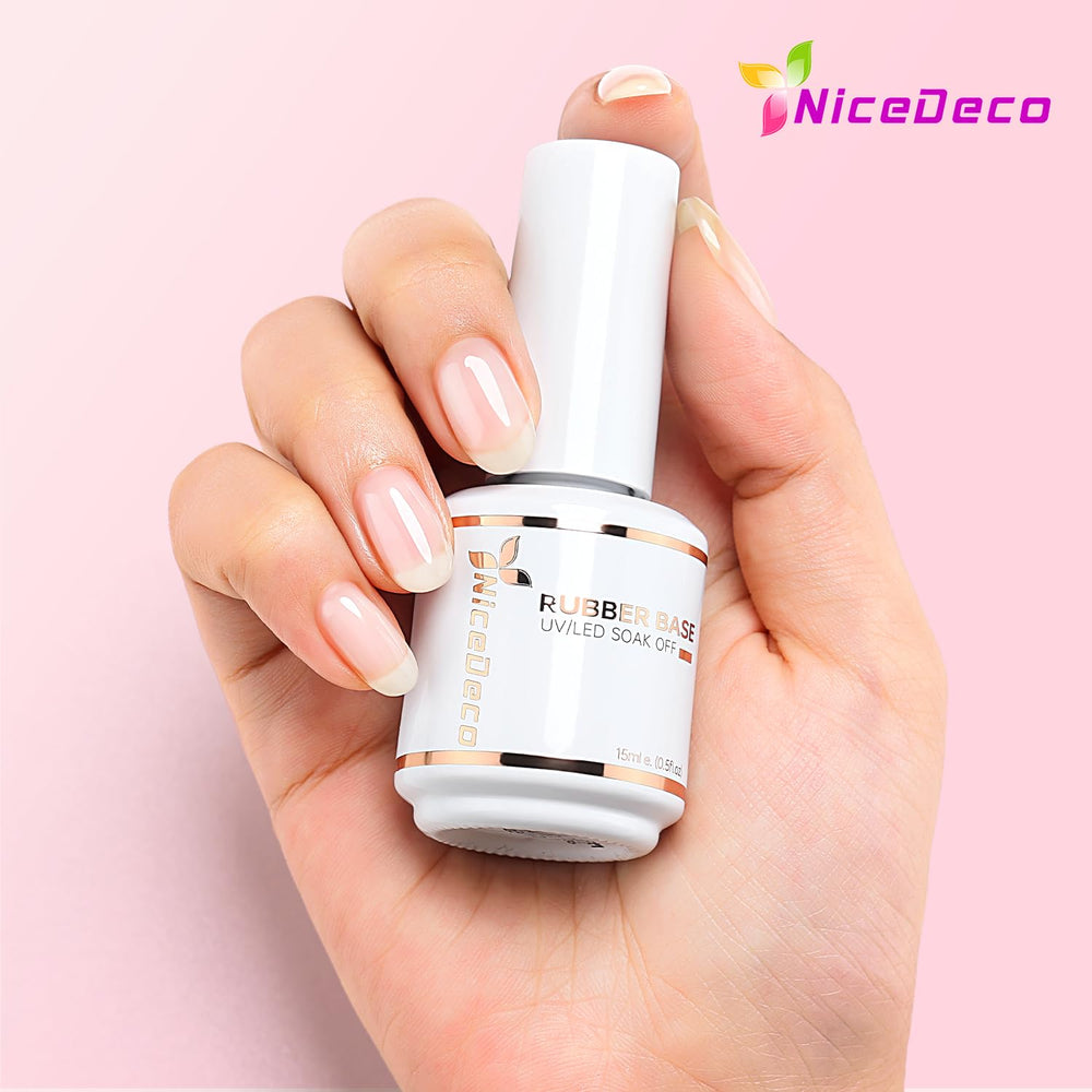 Nicedeco: uñas naturales fortalecidas con base y gel de alto brillo.